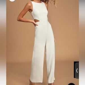 Lulu’s Moments to Remember White Sleeveless Wide-Leg Cutout Jumpsuit